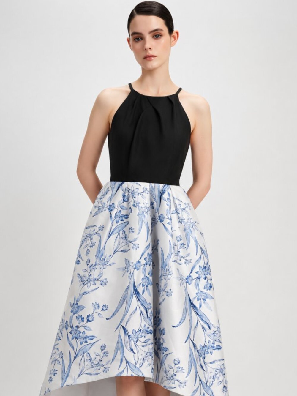 Playful Proportions Brunch Halter Floral High-Low Dress Pockets XXS